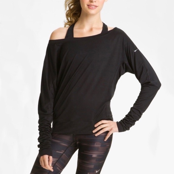 Nike Dri-Fit purple wide-neck long-sleeve top tee activewear athleisure XS - Picture 8 of 9